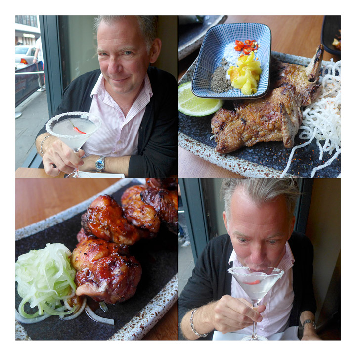 Erik drikker en ‘Ho’rny Devil. Her er oppskriften på cocktailen: Ingredients 25ml Lemongrass Vodka 25ml Chillied Infused Vodka 25ml Cocunut Water 10ml Lemongrass Syrup Garnished with a coconut rim and a Vietnamese Devil Chilli Vaktelbryst – perfekt grillet med deilig rub og BBQ kyllingvinger. Drømmeretter!