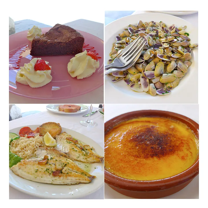 Can Rafa. Nydelig fersk fisk, tellinskjell, crema catalana og sjokoladekake.