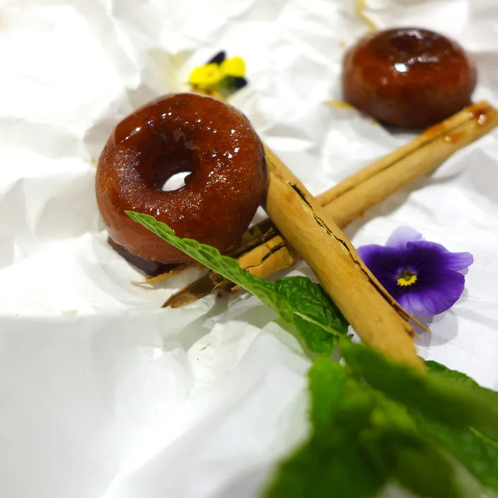 Sweet potato “picarones” with cinnamon honey