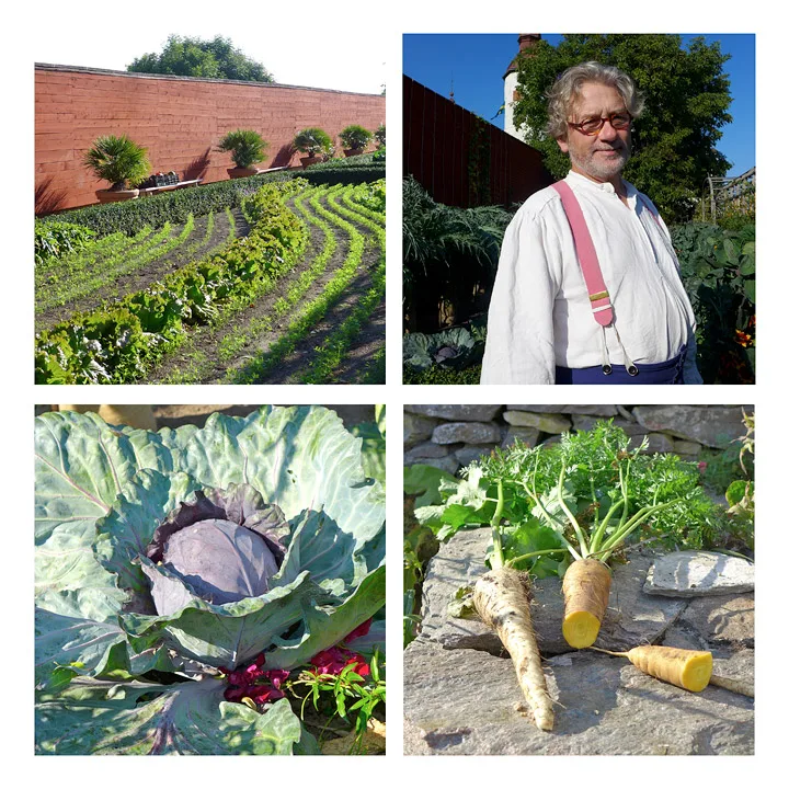 Gartner Simon Irvine har kontroll på den økologiske slottskjøkkenhagen. Grønnsakene blir servert i restaurant Hvita hjorten på hotellet Naturum, som ligger rett ved Läcko Slott.