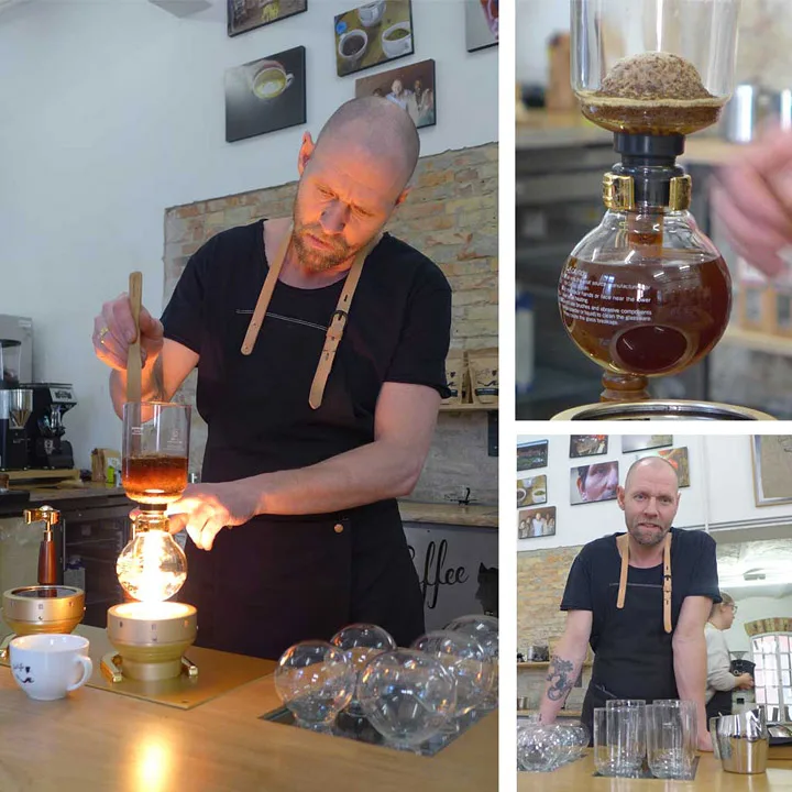 Siste del av kaffebryggingen er i gang.