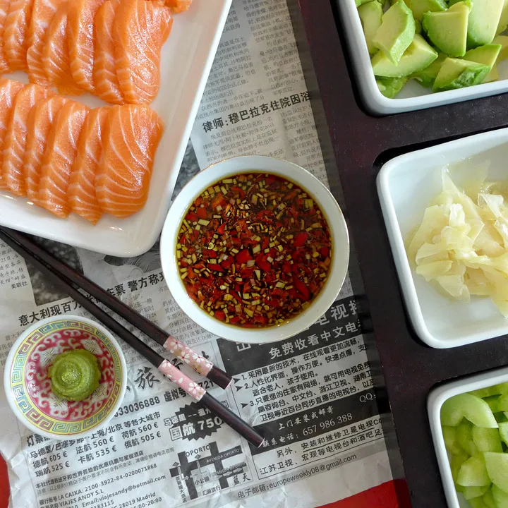 Deilig dressing til sashimi-middagen.