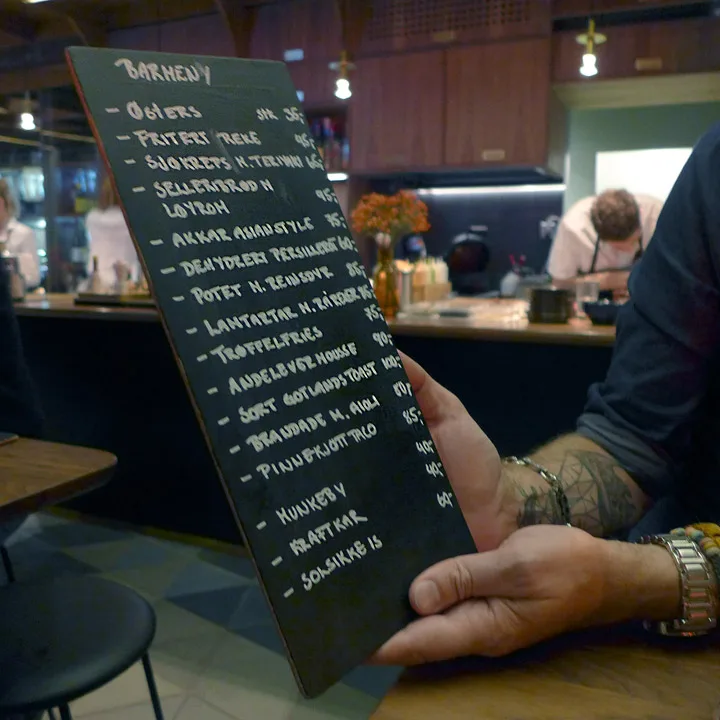 Barmenyen. Den skiftes ut ofte.