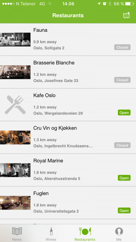 Her kan du se hvilke restauranter i nærheten som serverer nakenvin.