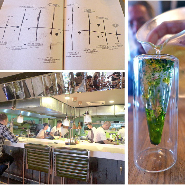 Menyen på The Tippling club er et grafisk kunstverk. Tredje forrett før selve menyen var en tomatsuppe med basilikumsolje. En smaksbombe.