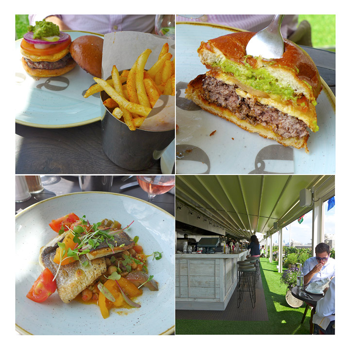 Kanskje den beste burgeren jeg noen gang har smakt. Røkt cheddar på toppen av burgeren gir en helt spesiell smak. Dessuten er burgeren perfekt grillet. Grillet sea bass med tomatsalat og kikerter. En superdelikat lunsjrett perfekt for en terrasselunsj.