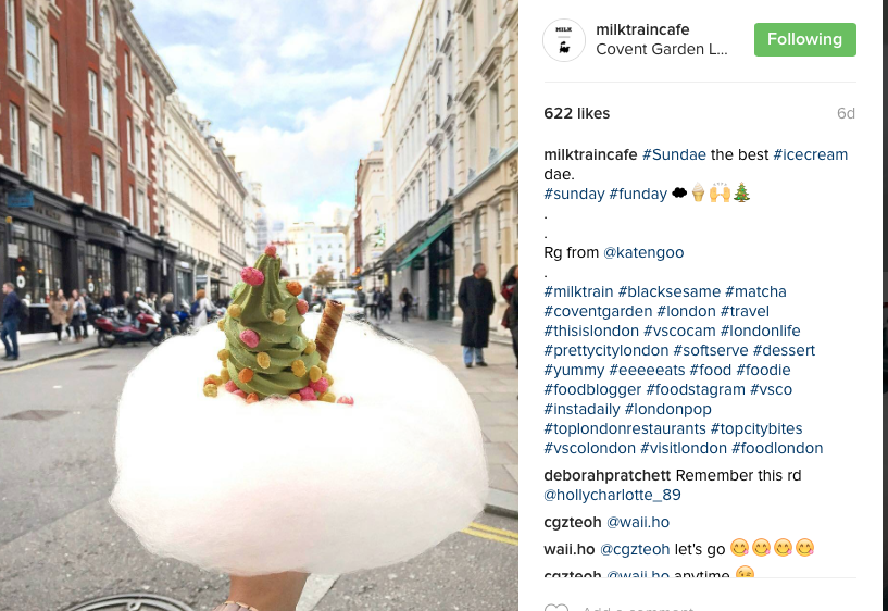 Ice-cream clouds er veldig populært i London. Jeg så tre steder som drev med dette da jeg var en snartur i London for noen uker siden. Bildet er hentet fra en av disse stedene, milktraincafe